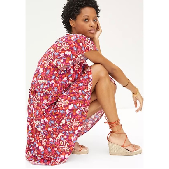 Anthropologie Robin Tiered Whimsical Cat Red Mini Dress L - Picture 3 of 12